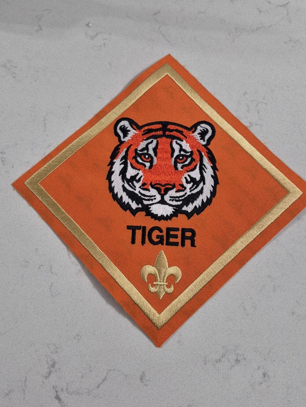 Boy Scouts Tiger Embroidered Patch Scarf - Bold Orange with Gold Trim